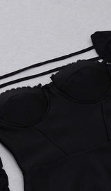 MESH ASYMMETRICAL MIDI DRESS IN BLACK DRESS STYLE OF CB