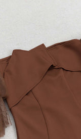 OFF-SHOULDER RUFFLED MIDI DRESS IN BROWN DRESS STYLE OF CB