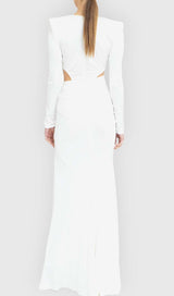 PHENIX BROOCH CUTOUT MAXI DRESS IN WHITE DRESS STYLE OF CB
