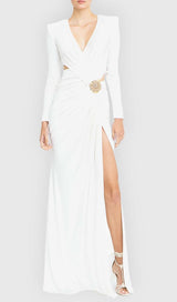 PHENIX BROOCH CUTOUT MAXI DRESS IN WHITE DRESS STYLE OF CB