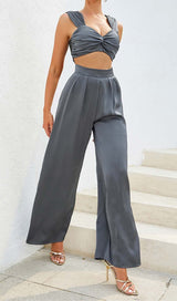 PLUNGE SATIN TWO-PIECE SUIT IN GRAY DRESS STYLE OF CB