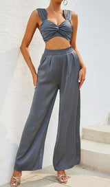 PLUNGE SATIN TWO-PIECE SUIT IN GRAY DRESS STYLE OF CB
