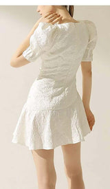 PUFFY SLEEVE BUTTON MINI DRESS IN WHITE DRESS STYLE OF CB