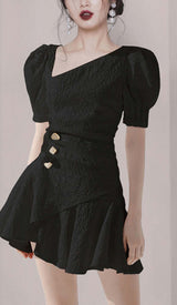 PUFFY SLEEVE BUTTON MINI DRESS IN WHITE DRESS STYLE OF CB