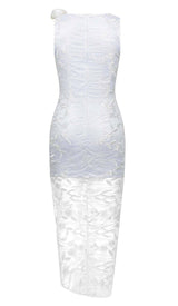 ROSE-EMBELLISHED LACE MIDI DRESS IN WHITE DRESS STYLE OF CB