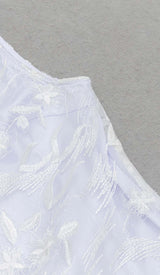 ROSE-EMBELLISHED LACE MIDI DRESS IN WHITE DRESS STYLE OF CB