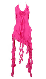 ROSE-EMBELLISHED RUFFLED MINI DRESS IN PINK DRESS STYLE OF CB