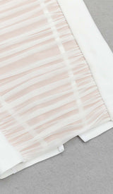 RUCHED BUSTIER MESH MIDI DRESS IN WHITE DRESS STYLE OF CB