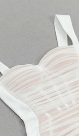 RUCHED BUSTIER MESH MIDI DRESS IN WHITE DRESS STYLE OF CB