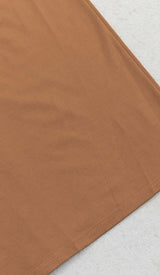 RUCHED SATIN MIDI DRESS IN BROWN DRESS STYLE OF CB