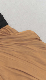 RUCHED STRAPPY MIDI DRESS IN BROWN DRESS STYLE OF CB