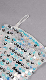 SEQUIN-EMBELLISHED SLEEVELESS MIDI DRESS IN BLUE DRESS STYLE OF CB