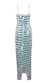 SEQUIN-EMBELLISHED SLEEVELESS MIDI DRESS IN BLUE DRESS STYLE OF CB