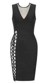 SIDE LACE UP BANDAGE MIDI DRESS IN BLACK DRESS STYLE OF CB