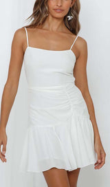 STRAPPY RUFFLED MINI DRESS IN WHITE styleofcb