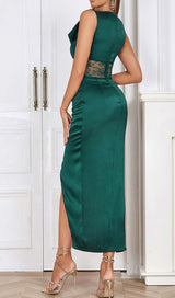 THIGH SLIT LACE MIDI DRESS IN TURQUOISE DRESS STYLE OF CB