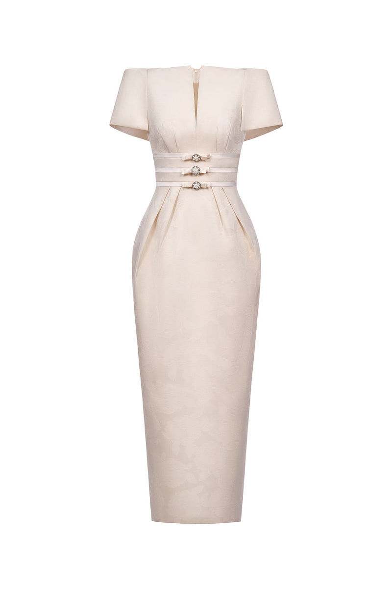 Beatrice Sheath Boat Neck Brocade maxi Dress