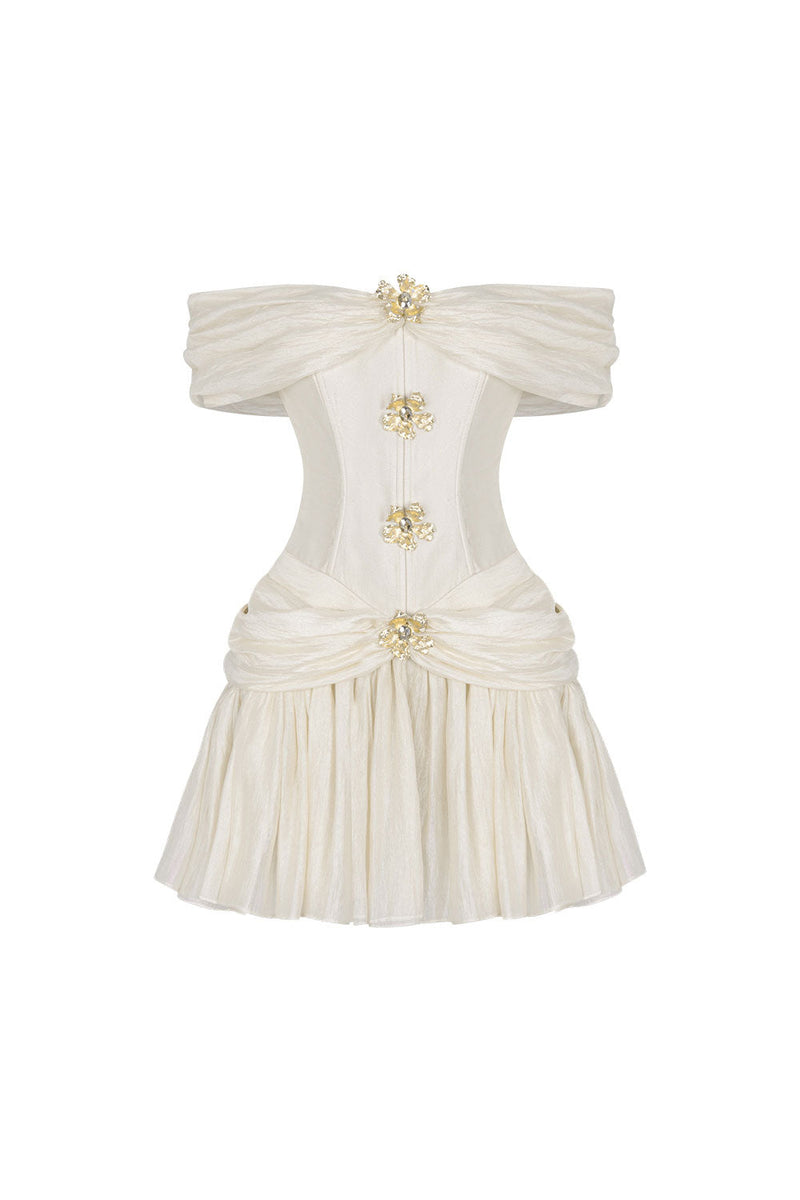 Emerald Fit and Flare Corset Waist Chiffon Mini Dress