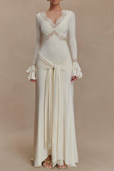 pamela V-neck lace see-through maxi dress in white