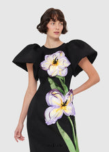 Lucinda Appliqué Floral Maxi Dress in black