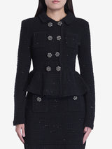 Textured knit jacket skirt suit in black