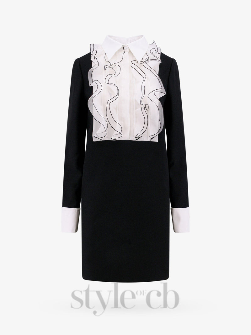 two-tone ruffle trim embellished mini dress