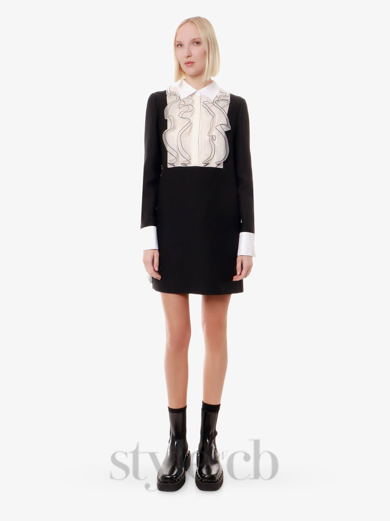 two-tone ruffle trim embellished mini dress