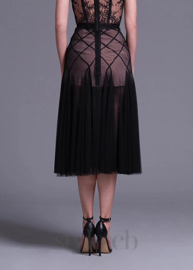 floral dentelle off-shoulder bustier corset net skirt set