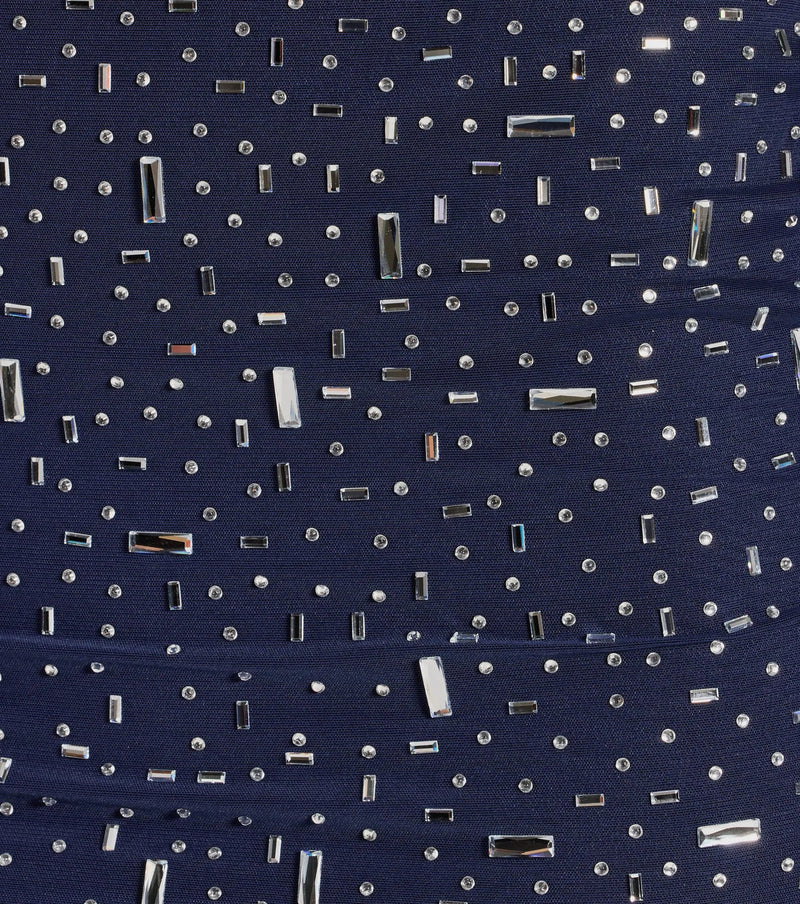 amanda navy Long Sleeve Rhinestone Mesh Mini Dress