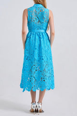 Collar Sleeveless High Waist Slim Dress In Blue