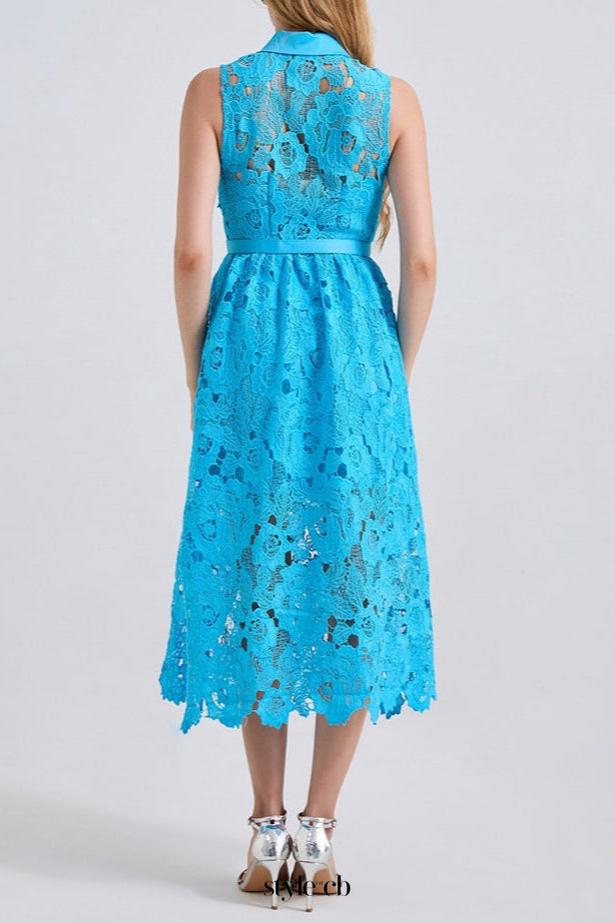 Collar Sleeveless High Waist Slim Dress In Blue