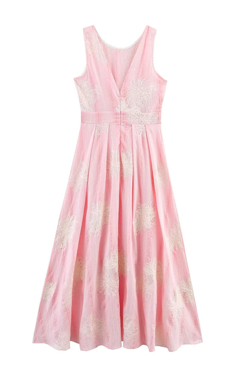 Crochet Sleeveless Backless Maxi Dress In Pink