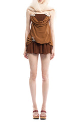 brown 3d Butterfly Fishbone Tunic Top Mini skirt Set