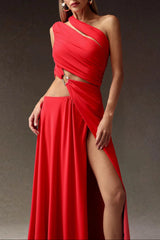 atalanta High Slit Hollowed-out Maxi Dress in red