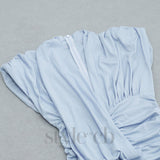 SHOULDER PADS RUFFLED V-NECK ASYMMETRIC HEM DRESS