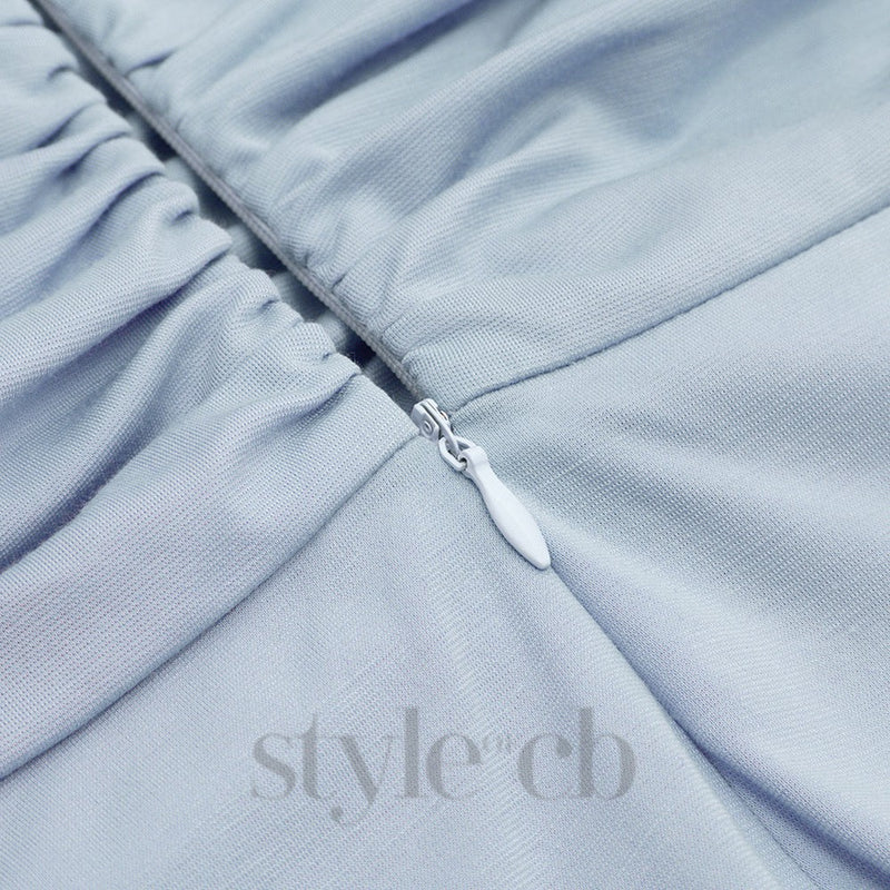 SHOULDER PADS RUFFLED V-NECK ASYMMETRIC HEM DRESS