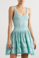 Archetypes ribbed pointelle-knit mini dress in green