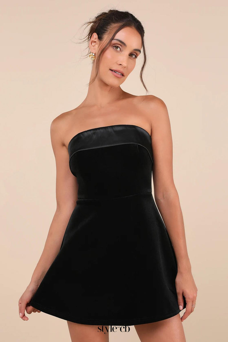 phoebe Black Velvet Strapless Mini Dress