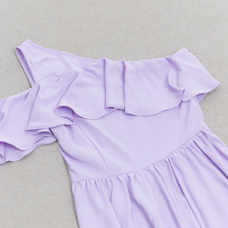 ONE SHOULDER RUFFLE TRIM DRESS IN PURPLE
