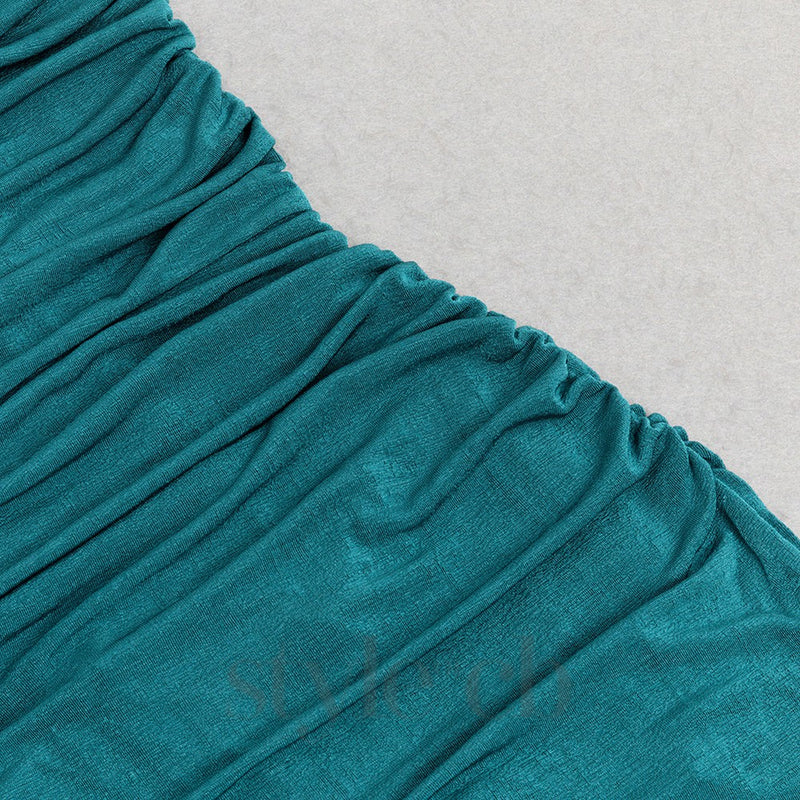 OFF SHOULDER RUCHED MERMAID HEM GLITTER DRESS