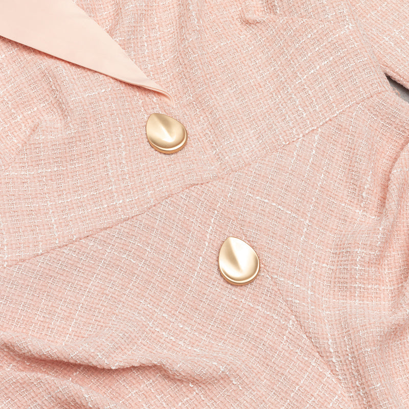 SUIT COLLAR METAL BUTTON RUFFLED MIDI DRESS