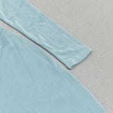 BLUE ONE-SHOULDER PLEATED BANDAGE MIDI DRESS