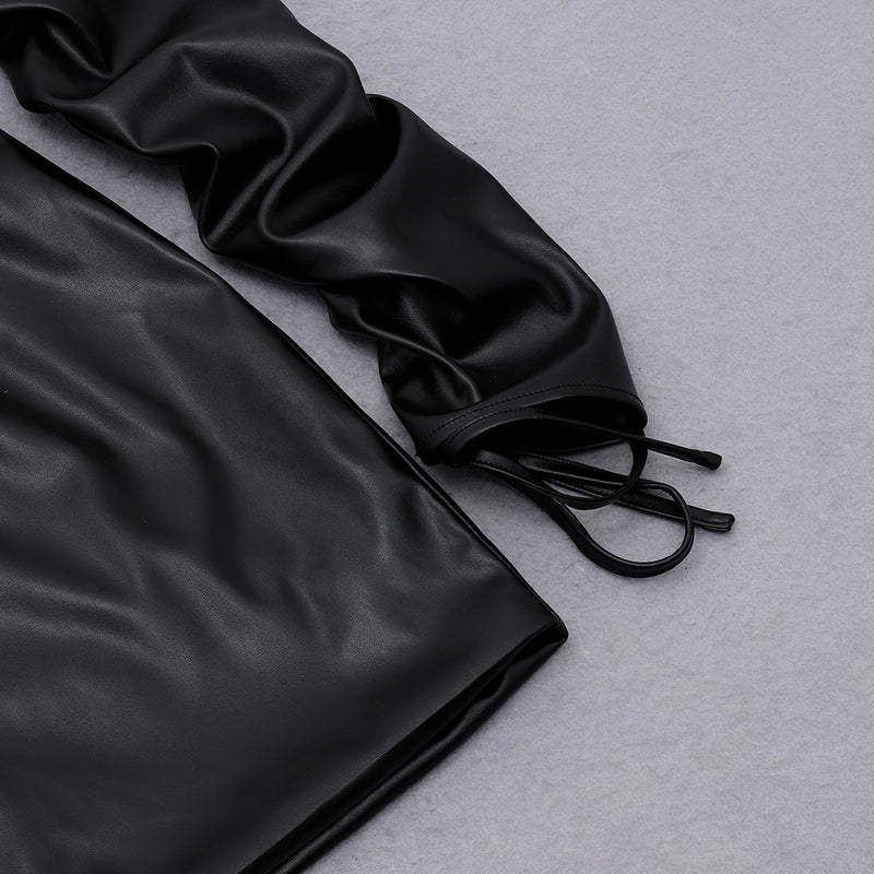 OVERSIZED LEATHER OFF SHOULDER BODYCON MINI DRESS