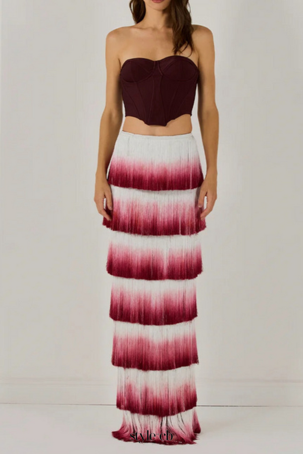 ashley Gradient Fringe Corset Two Piece Bandage Set