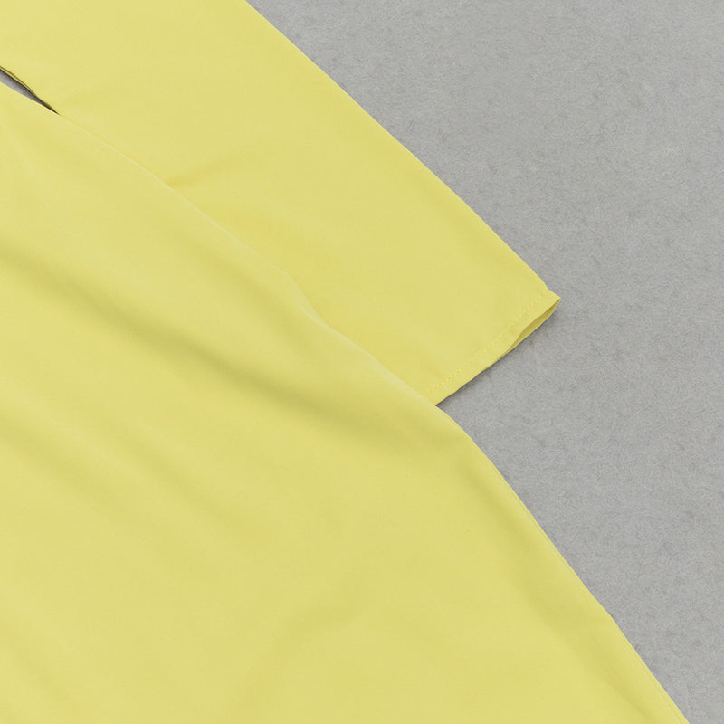 YELLOW ONE-SHOULDER STRAPLESS LONG-SLEEVED PLEATED MAXI DRESS