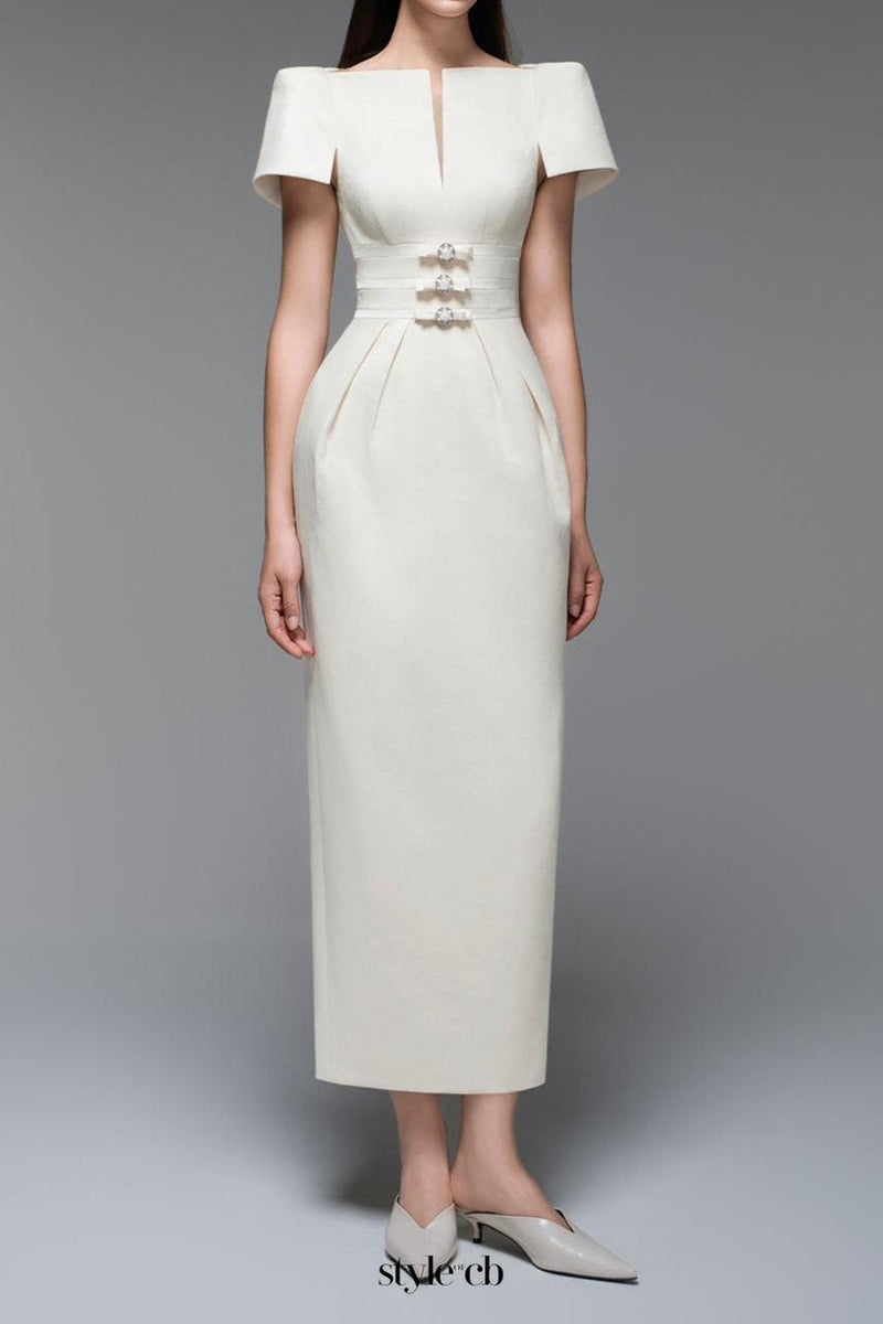 Beatrice Sheath Boat Neck Brocade maxi Dress