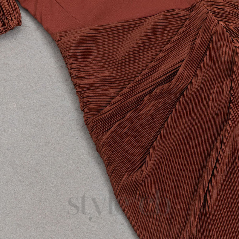 PUFF SLEEVE TWIST FRONT SPLIT THIGH DRESS