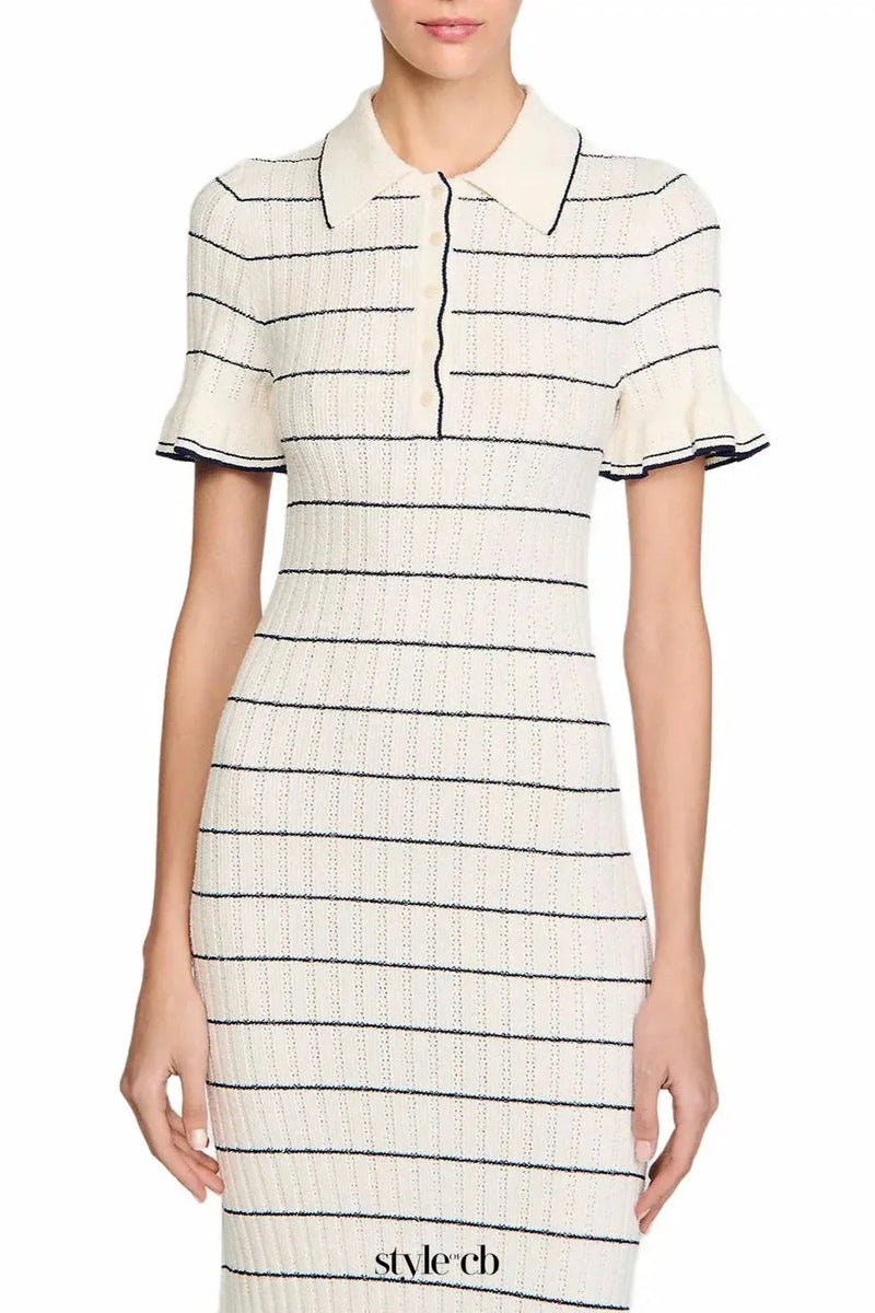 stripe Knitted Maxi Dress in ecru