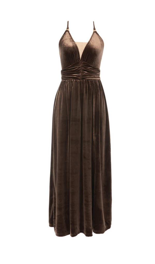SLEEVELESS OPEN BACK BRAIDED ROPE CROSS DESIGN SUSPENDER MAXI DRESS