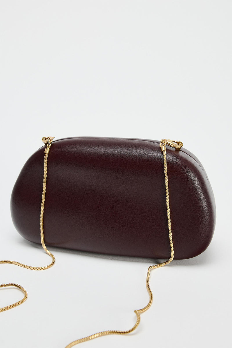 Curved Metal Box Bag in Burgundy